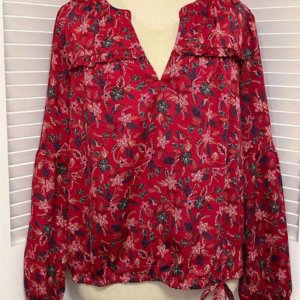 Red Paisley Blouse - Silky Soft fabric - Size L-XL